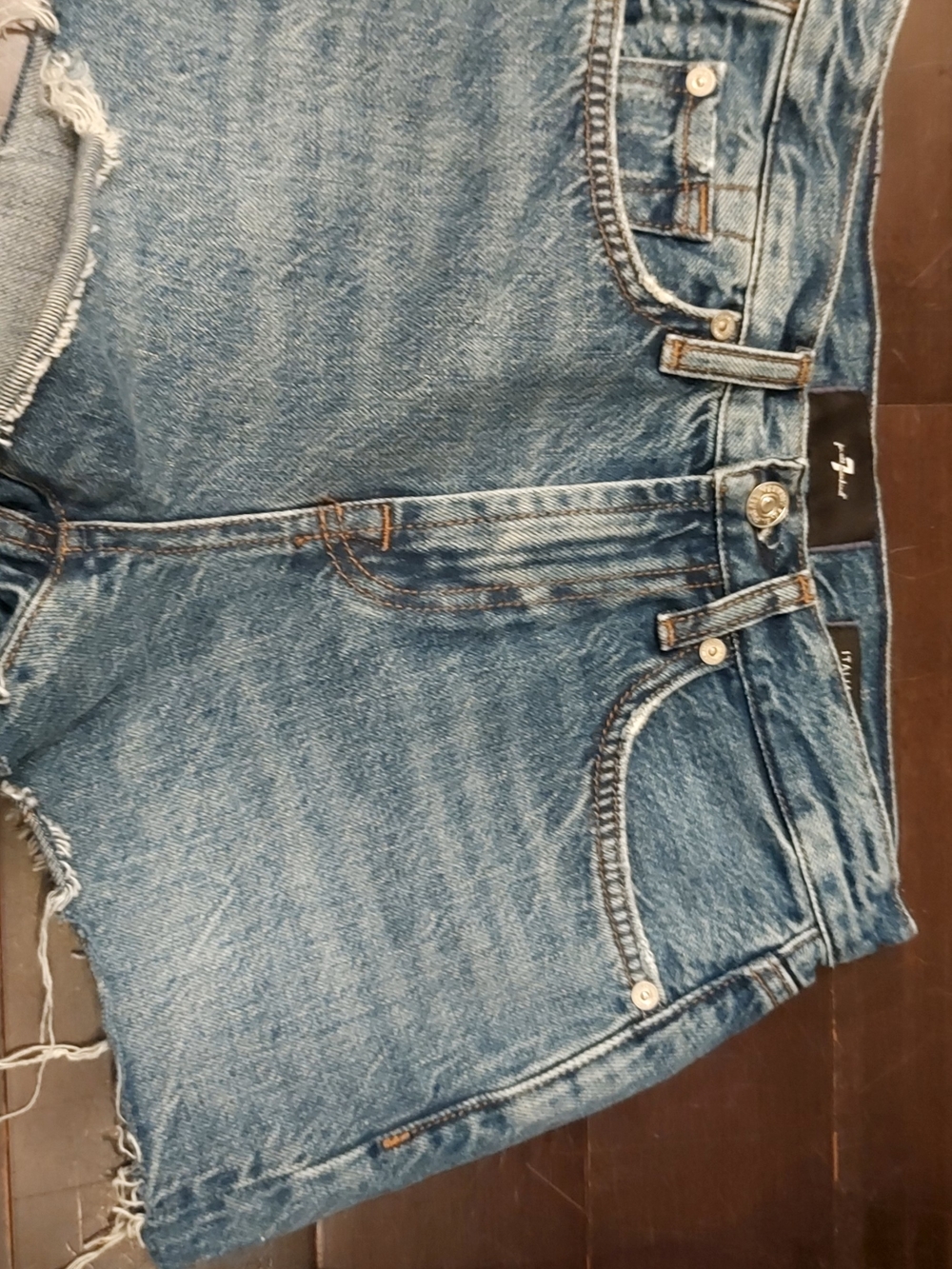 7 For All Mankind Distressed Light Blue Denim Cutoff Shorts